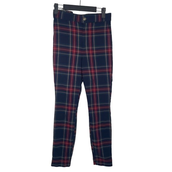 Hollister Pants - Hollister Women's Pants Size M Red Blue Plaid Skinny Leg Casual Wear Stretch